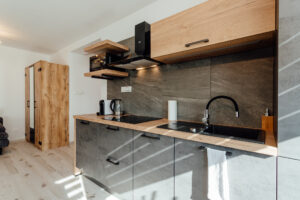 Moderná kuchyňa v štúdiu Lux – sporák, umývačka riadu, mikrovlnka, Miracle Seasons Demänová